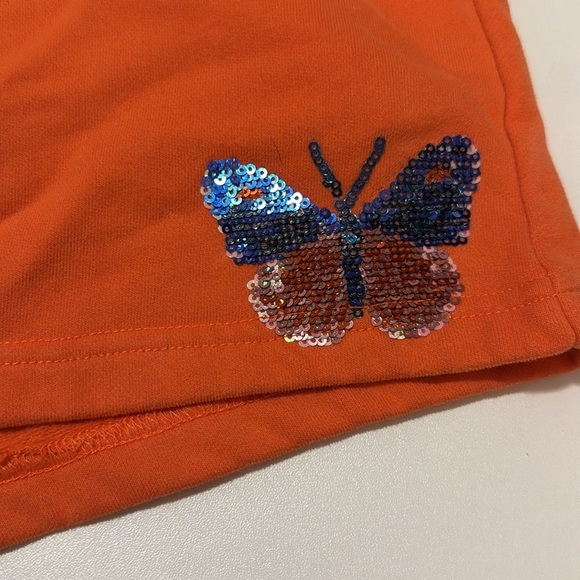 QUEEN OF SPARKLES Bright Orange Shorts with Sequin Butterfly - Picture 2 of 5